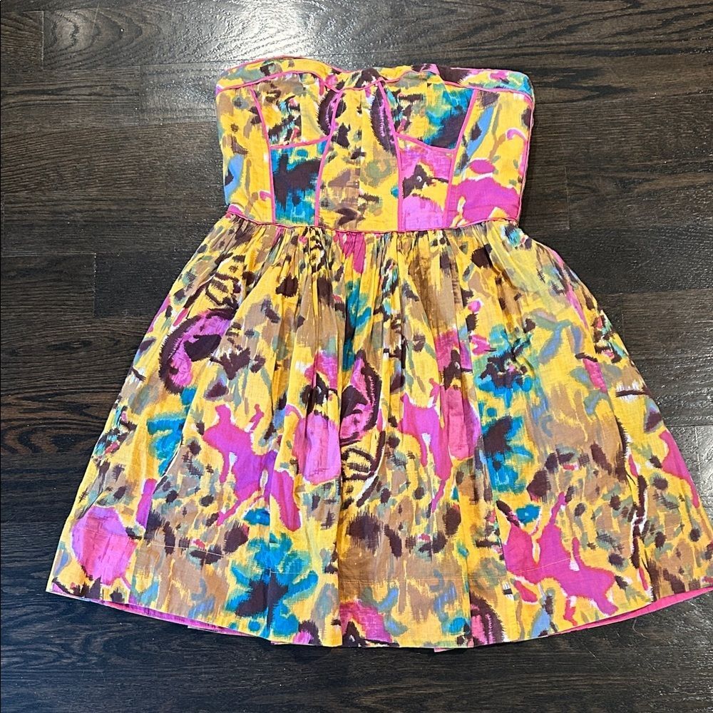 Anthropologie Aryn K Strapless Multicolor Cotton Mini Dress Medium